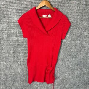 Body Central Red Ribbed Sweater Top Womens Shawl Collar Side Tie Cable Knit Y2K